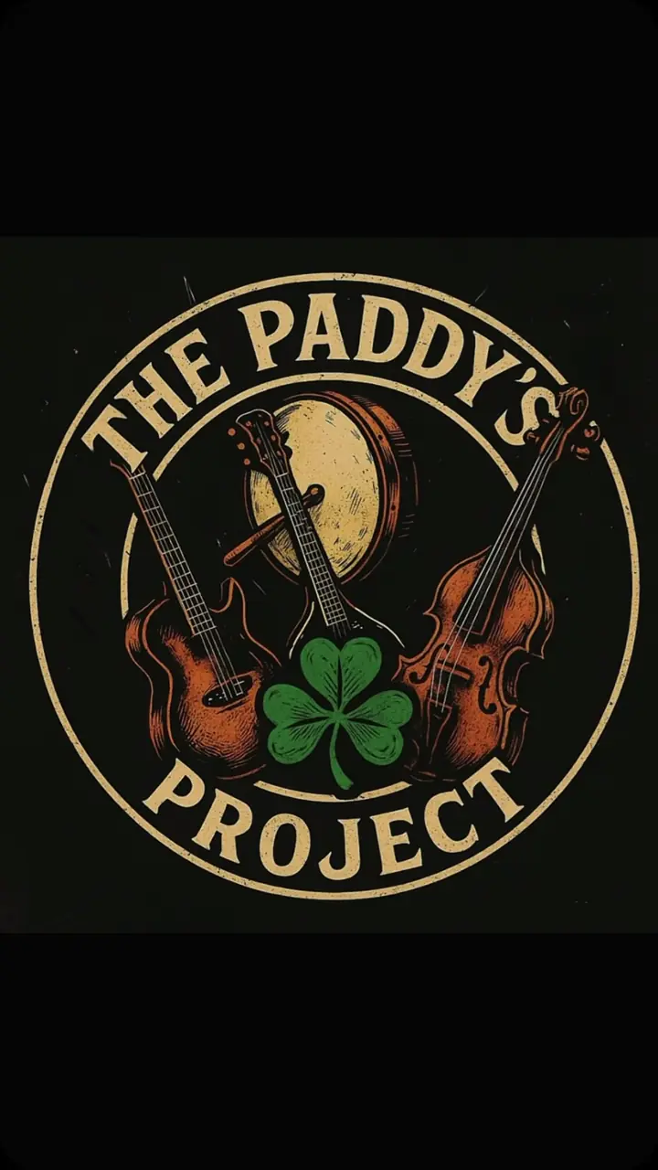 Logo de The Paddy’s Project: un trébol entre dos violines